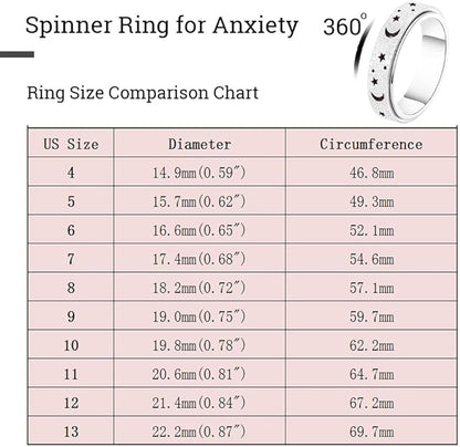 Anxiety Spinner Ring - Stainless Steel Fidget Ring for Men & Women - Moon Star Black 8