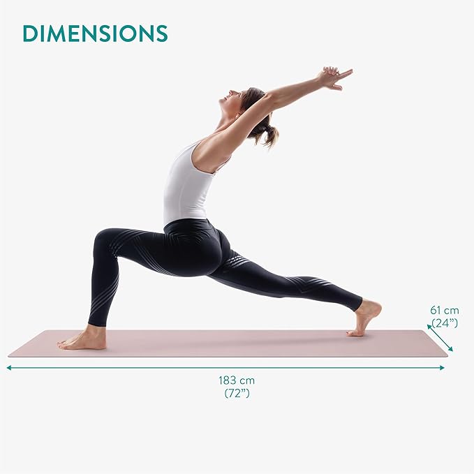 Navaris 4mm Pilates Mat - Yoga Workout PU & Rubber Mat - Ideal for Indoor, Outdoor, and Home Training - Non-Slip Exercise Fitness Mats for Men and Women - Pink & Black