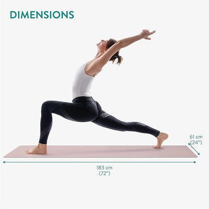 Navaris 4mm Pilates Mat - Yoga Workout PU & Rubber Mat - Ideal for Indoor, Outdoor, and Home Training - Non-Slip Exercise Fitness Mats for Men and Women - Pink & Black
