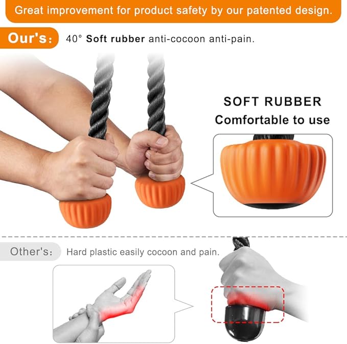 SELEWARE Tricep Rope Cable Machines Attachments for Gym, Heavy Duty Universal Tricep Pull Down Rope with Soft Rubber Ends for Home Gym Workout Biceps Back Shoulders