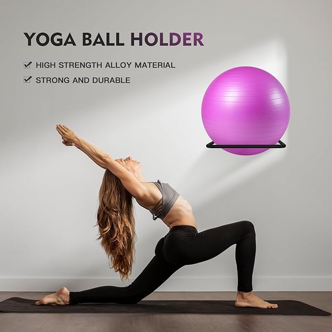 Stability Ball Storage Rack,Holder Wall Mount, Exercise Racks for Home and Yoga Studios or Commercial Gyms,Acts as a Storage (1 Black)