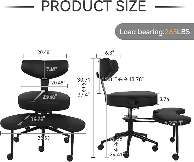 ELECWISH Meditation Chair Pro, ADHD Chair for Adults with Wing Back Support, Criss Cross Kneeling Yoga Desk Office Use with Wheels, Height Adjustable seat and Leg Rest, Black