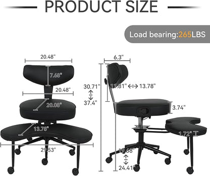 ELECWISH Meditation Chair Pro, ADHD Chair for Adults with Wing Back Support, Criss Cross Kneeling Yoga Desk Office Use with Wheels, Height Adjustable seat and Leg Rest, Black