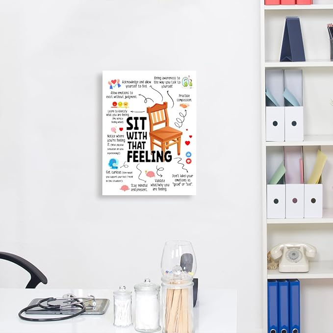 YEOION Mental Health Wall Decor,Sit with That Feeling Wall Art Canvas Frame Print for Mental Health Therapy Office School Counselor Calming Corner Wall Decor