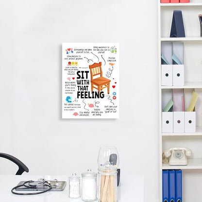 YEOION Mental Health Wall Decor,Sit with That Feeling Wall Art Canvas Frame Print for Mental Health Therapy Office School Counselor Calming Corner Wall Decor