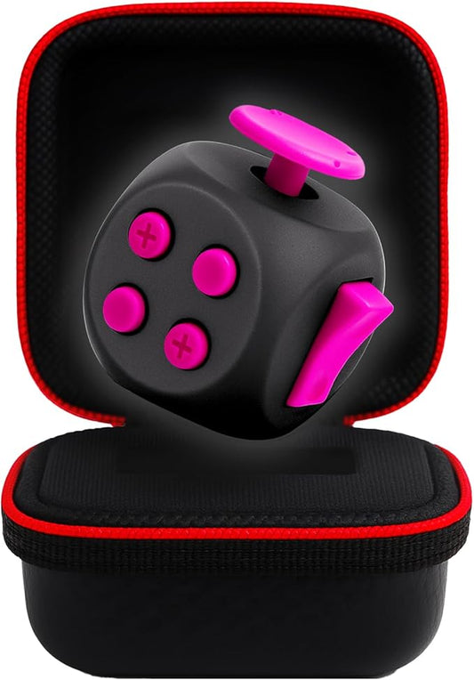 PILPOC theFube Fidget Cube, 6-Sided Stress Relief Infinity Cube for Adults & Kids, Boosts Concentration, Mindfulness Aid, Silent & Audible Modes, Includes Carry Case for Portability (Midnight-Rose)