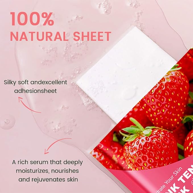 Kaely 12 Pack Strawberry Face Masks for Kids, Kids Face Mask Spa Day Kit Supplies, Spa Party Favors for Teens Girls Night, Sheet Facial Mask Skincare Gifts Set, Hydrating Soothe for All Skin Types 04