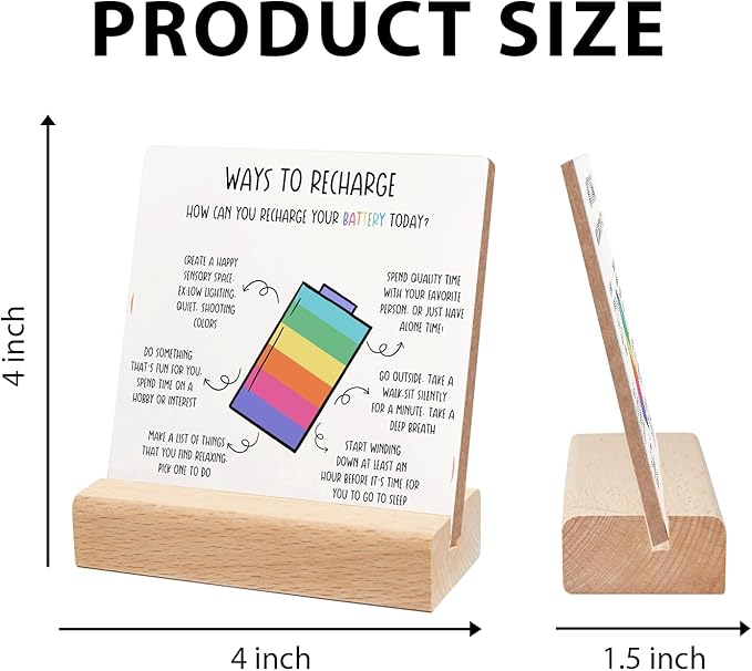 Positivity Recovery Self Care Encourage Gift, Mental Health Reminders Wooden Sign With Wooden Stand, Inspirational Cheer Up Gift for Psychologist School Counselor Student Boy Girl Best Friend