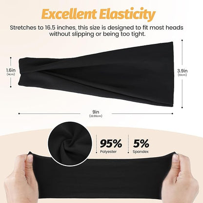 Headbands for Women - 6 Pack Wide Elastic Hair Bands | Stretchy Sweatbands Hair Bands | Soft Sports Thin Head Bands | Non-Slip Accessories Bands for Fashion, Washing Face, Workouts, Yoga, Daily Use