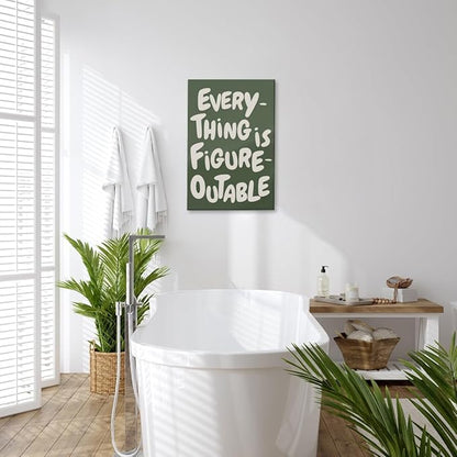 Everything is Figureoutable Motivational Canvas Wall Art Print Uplifting Quote Inspirational Art Poster Green Office Affirmation Wall Decor Minimalist Picture Painting Home Decor 20x30inch Framed