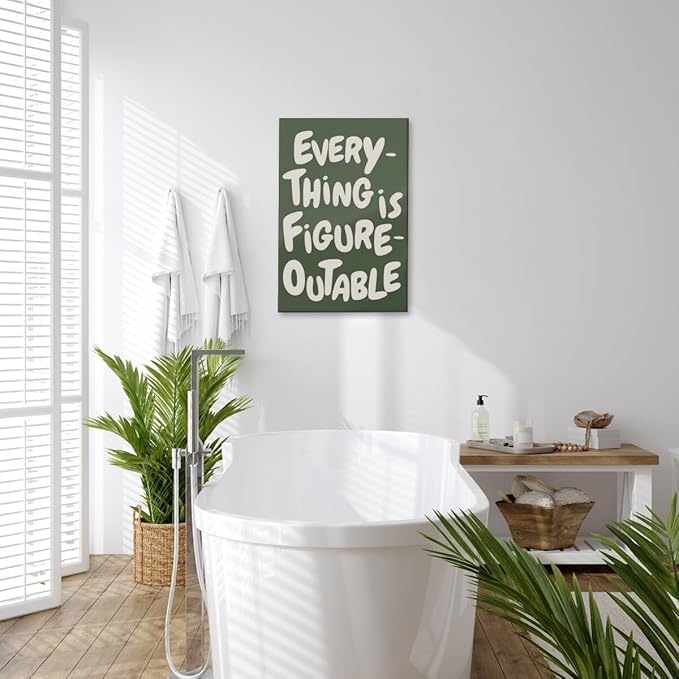 Everything is Figureoutable Motivational Canvas Wall Art Print Uplifting Quote Inspirational Art Poster Green Office Affirmation Wall Decor Minimalist Picture Painting Home Decor 12x18inch Framed