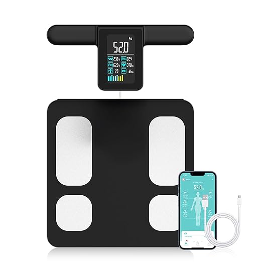 Fitdays Smart Body Fat Scale | Advanced 8-Electrode Technology for BMI/20+ Body Metrics | Full-Color LED & High Precision | Bathroom Weight Scale for Fitness/Weight Loss (FG2015ULB-Black)