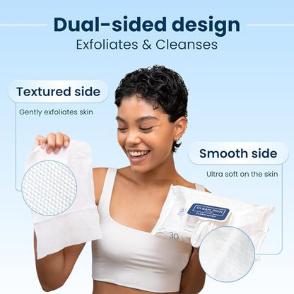 Clean Skin Club XL Premium Face Wipes, Extra Moist Makeup Removing Towelettes, Facial Cleansing Cloth, Fragrance Free, No Alcohol or Chemicals, (30 Ct, 1 Pack)