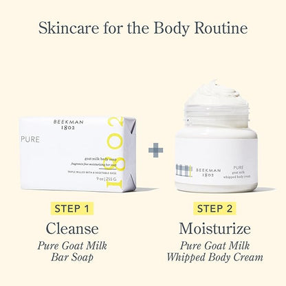 Beekman 1802 Whipped Body Cream, Pure, 2oz - Fragrance Free - Moisturizes, Soothes & Softens - With Coconut Oil & Mango Seed Butter - No Irritation - Good for Sensitive Skin