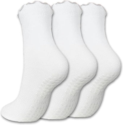 3/6 Pairs Cute Pilates Socks with Grips,Yoga Socks Barre Sock Non Slip Embroidery for Barre Ballet Barefoot Workout