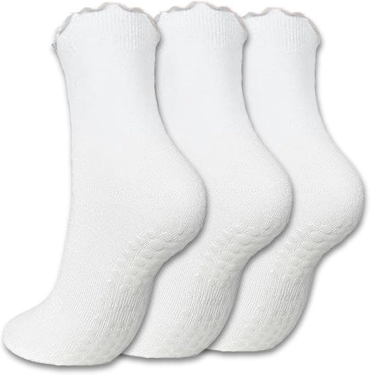 3/6 Pairs Cute Pilates Socks with Grips,Yoga Socks Barre Sock Non Slip Embroidery for Barre Ballet Barefoot Workout