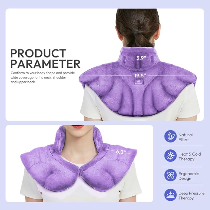 Microwavable Heat Pad for Neck and Shoulders, Weighted Microwave Moist Heating Wrap for Pain Relief Sore Muscle Stress Tension, Heated Wrap with Aromatherapy, Hot & Cold Compress, Purple