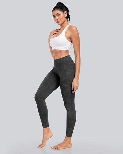 CHRLEISURE Leggings with Pockets for Women, High Waisted Tummy Control Workout Yoga Pants