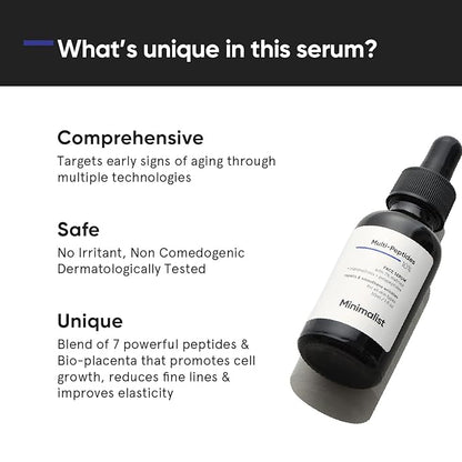 Minimalist Multi Peptide Night Face Serum for Anti Aging with Collagen Boosting | Reduces Wrinkles | Hydrating Serum With 7% Matrixyl 3000 & 3% Bio-Placenta | For Women & Men | 1 Fl Oz / 30 ml