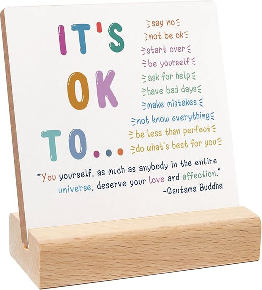 Xendelow Motivational Sign, Wooden, 4x4x0.23 inches, Mental Health Reminders, Gift for Psychologist, School Counselor, Student, Boy, Girl, Best Friend