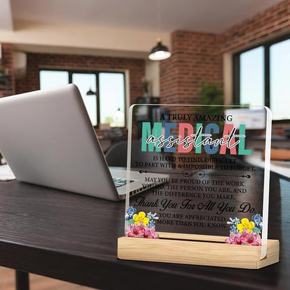 Medical Assistant Gifts for Women, MA Medical Assistant Appreciation Gifts Acrylic Desk Plaque Sign 4 x 4 Inches