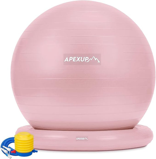 APEXUP Yoga Ball Chair, Exercise Ball Chair with Base for Office, Anti Slip Stability Ball Fitness Ball Seat, Home Gym Workout Ball, Balance Ball with Pump (Pink, L)