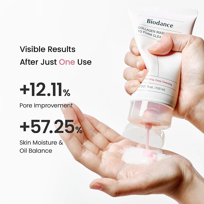 BIODANCE Collagen Mask To Foam Cleanser, Face Wash for Women, 2-in-1 Pore Mask and Hydrating Foaming Facial Cleanser for Sensitive Skin, Oily Skin, Korean Skincareㅣ5.07 fl. oz. (150 ml)