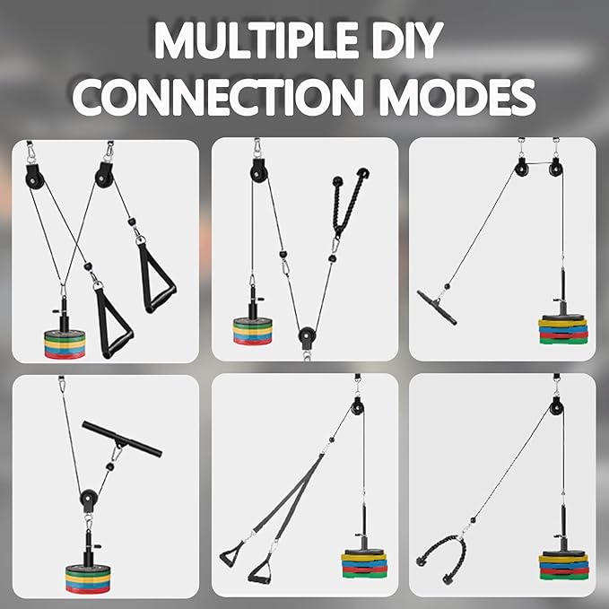 Weight Cable Pulley System Gym Upgraded Fitness LAT and Lift Pulley Attachments Tricep Workout Pulley System with Adjustable Length Cable for Home Gym LAT Pull Down Biceps Curl Tricep Arm Workouts