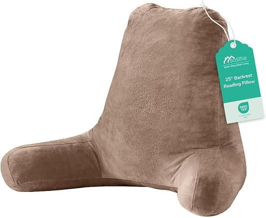 Sasttie 25-inch Reading Pillows for Sitting in Bed Adult, Jumbo Velvet Back Pillow Bed Sitting Up, XL High Back-Rest Support Cushion for Sit Up on Couch & Floor, Oeko-Tex Certified, Light Brown