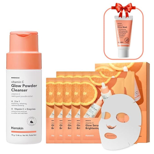 Hanskin Vitamin C Glow Duo – Powder Facial Cleanser & Sheet Mask Set | Gentle Exfoliation, Hydration & Radiant-Looking Skin | Korean Skincare Routine for Dull, Dry & Sensitive Skin, K-Beauty