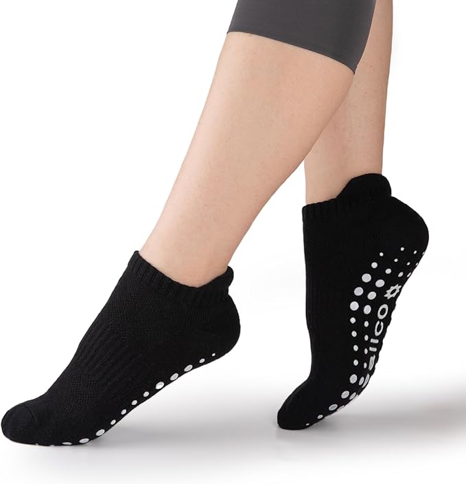 eallco Pilates Socks with Grips for Women Non Slip Yoga Grippy Socks for Barre Barefoot Hospital Workout Cushioned 5 Pairs