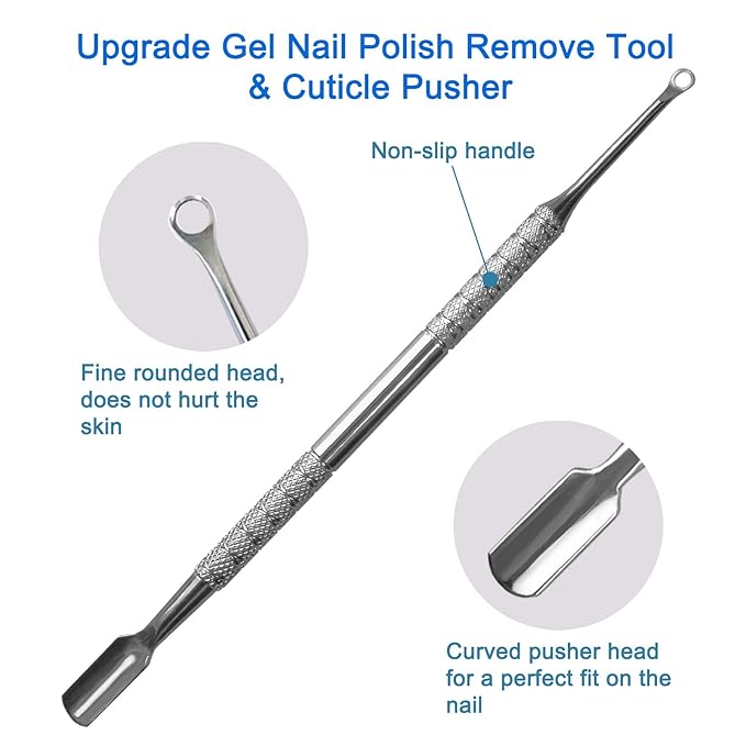Premium Stainless Steel Manicure Tools 2-Piece Set, Upgrade Gel Nail Polish Remove Tool & Cuticle Pusher, Cuticle Trimmer & Nail Lifter, Durable&Hygienic, For Women