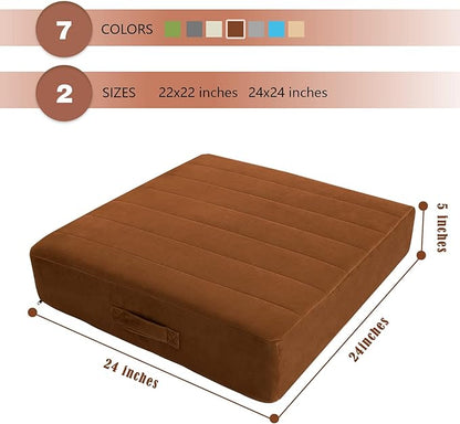 MeMoreCool Square Floor Pillow Seating for Adults Kids, Large Meditation Cushion Floor Pillow with Thick Foam & Soft Tufted Cover, Washable Big Pillow Seat Floor Cushion for Sitting Yoga 24" Coffee