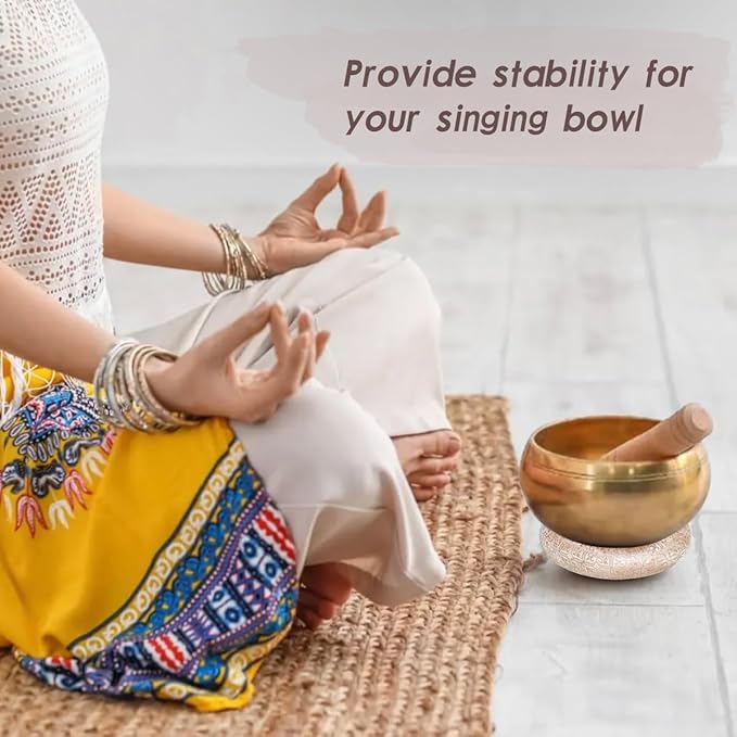 Singing Bowl Cushion for Tibetan Singing Bowls, Handmade Silk Brocade Round Cushion Pillow for Sound Healing and Crystal Sound Bowls Accessories(Pink,6.7 Inch)