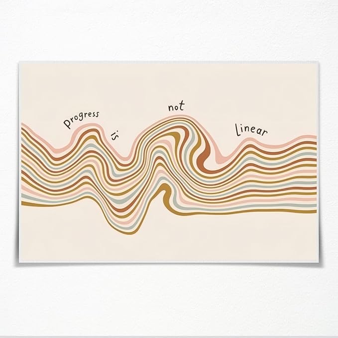 Progress is Not Linear Motivational Canvas Wall Art Print Mental Health Quote Inspirational Art Poster Therapy Psychologist Home Office Affirmation Wall Decor Minimalist Picture 16x24inch Unframed