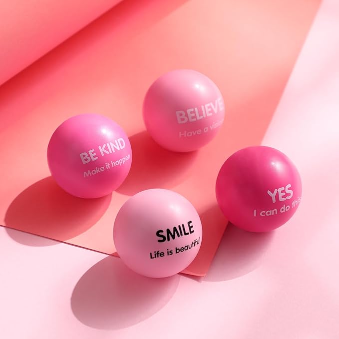 Liliful 48 Pieces Motivational Stress Balls Bulk for Adults Fidget Toys End of The Year Gifts Inspirational Squeeze Balls Employee Appreciation Gift Adult Goodie Bag 2. 2 Inch(Pink)
