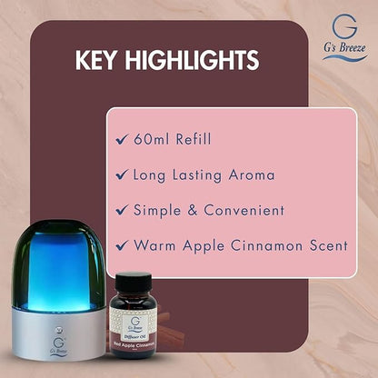 G's Breeze Smart Aroma Diffuser with 60ml Red Apple Cinnamon Refill - Wi-Fi & Bluetooth Control - LED Light & Adjustable Intensity - Long-Lasting Warm Spicy Fruity Scent for Home or Office