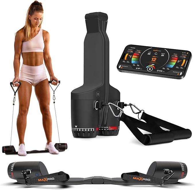 MAXPRO Fitness: Cable Home Gym | As Seen on Shark Tank | Versatile, Portable, Bluetooth Connected | Strength, HIIT, Cardio, Plyometric, Powerful 5-300lbs Resistance