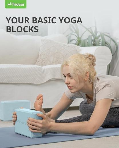 Trideer Yoga Blocks 2 Pack, Soft Non-Slip Foam Blocks with Beveled Edges for Alignment and Stretching in Yoga, Pilates, and Dance - Supportive, Lightweight, Odor Resistant, Latex-Free
