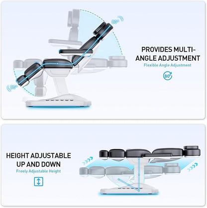 Full Electrical Aesthetic Chair with Lights for Clients, 3-Motors 200W Adjustable Tattoo Facial Beauty Bed with Remote Control, Capacity 550LBS for Podiatry Office Aesthetician Services (Black)