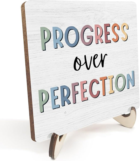 Decorative Desk Decor Motivational Affirmations Office Decor Plaque with Wooden Stand Inspirational Boho Mental Health Wood Sign for Nursery Homeschool Classroom Reading Corner Table Shelf