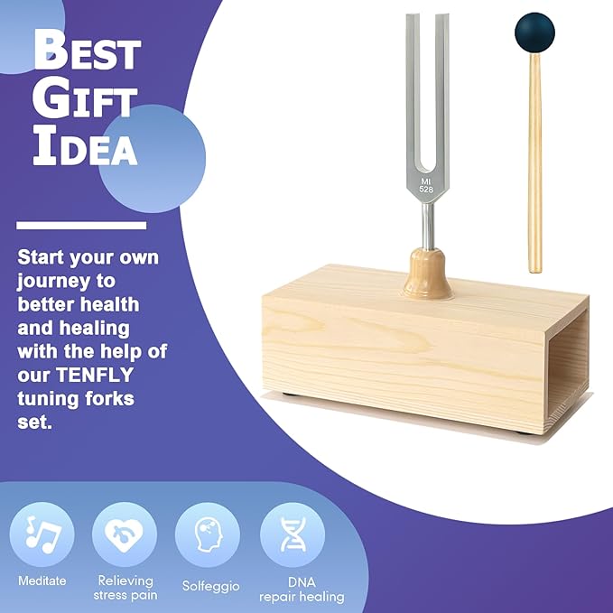 528 Hz Tuning Fork with Exquisite Wooden Resonator, Guiding You Towards Tranquility and Peace