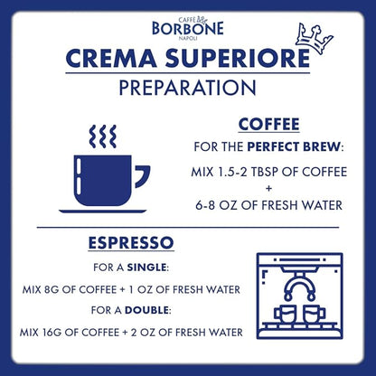 Caffe Borbone Whole Bean Coffee, Medium Roast Arabica and Robusta Blend, Crema Superiore, Rich and Smooth Italian Coffee, 2.2 lb Bag