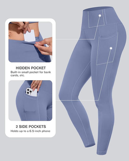CHRLEISURE Leggings with Pockets for Women, High Waisted Tummy Control Workout Yoga Pants
