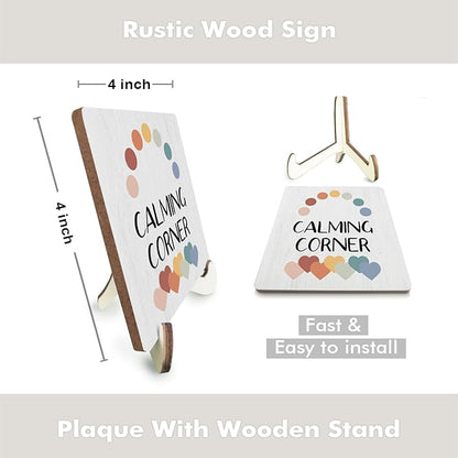 Decorative Desk Decor Motivational Calming Corner Affirmations Counselor Office Decor Plaque with Wooden Stand Inspirational Wood Sign for Homeschool Classroom Reading Calm Corner Table Bookshelf