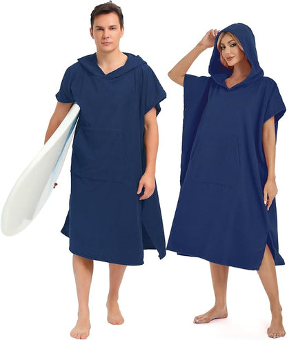 Abahub Surf Poncho Men & Women Towel Poncho Adult with Hood, Thick Quick Dry Changing Poncho Towel, Microfiber Wearable Cover Up for Surfing Beach Swim - Absorbent Changing Towel M (Navy Blue)