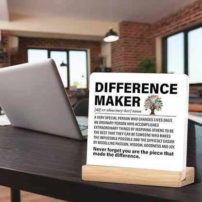 Difference Maker Gift Thank You Gifts for Employees Coworkers Boss Mentor Teachers, Difference Maker Definition Acrylic Desk Plaque Sign Office Decor 4 x 4 Inches