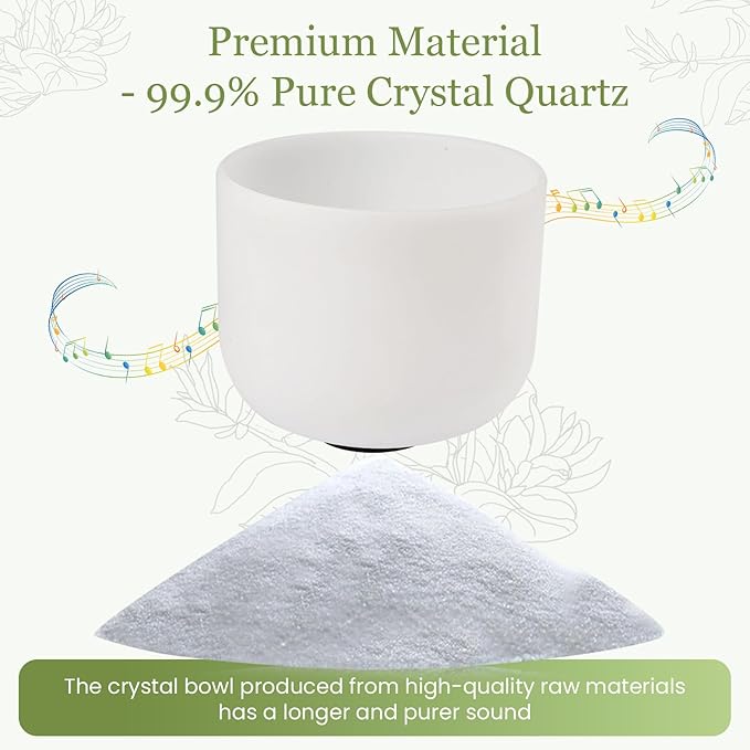 432HZ 12 Inchs Frosted Crystal Singing Bowl Set for Meditation Healing Yoga Chakra Quartz Crystal Sound Bowls with Heavy Duty Carry Case and Rubber Mallet,Suede Striker,O-rings