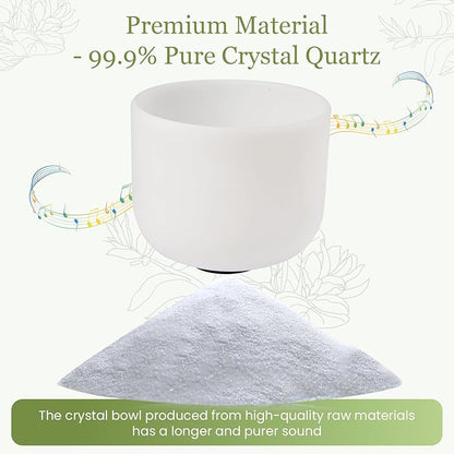 432HZ 12 Inchs Frosted Crystal Singing Bowl Set for Meditation Healing Yoga Chakra Quartz Crystal Sound Bowls with Heavy Duty Carry Case and Rubber Mallet,Suede Striker,O-rings
