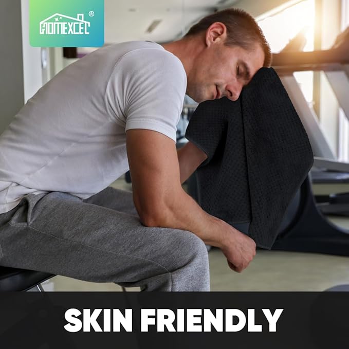 HOMEXCEL Black Gym Towels 3 Packs, (16x27 inches) Highly Absorbent Yoga Towel, Ultra Soft Hand Towels for Daily Use, Fast Drying Microfiber Workout Towels for Gym, Spa, Fitness, Camping, Hotel